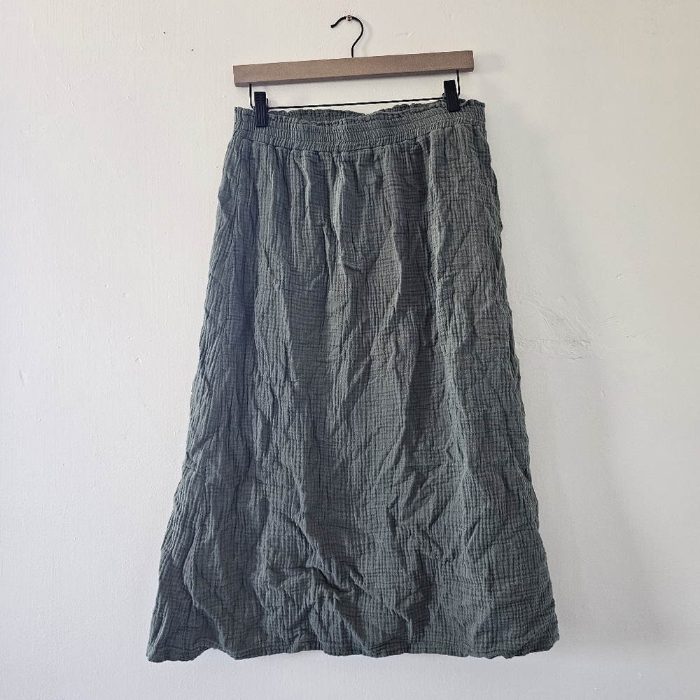 Elastic Waist Green A-Line Skirt - Picture 2 of 5